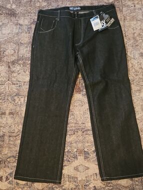 NWT Vintage Y2K Enyce Raw Black Relaxed Fit Jeans White Contrast Stitch 38x32
